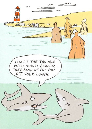 This The Problem With Nudist Beaches - From A Sharks View - Humour Greeting Card is a priced at £ 2.95 from Made To Be Treasured range. Produced by Paperlink for excellent quality