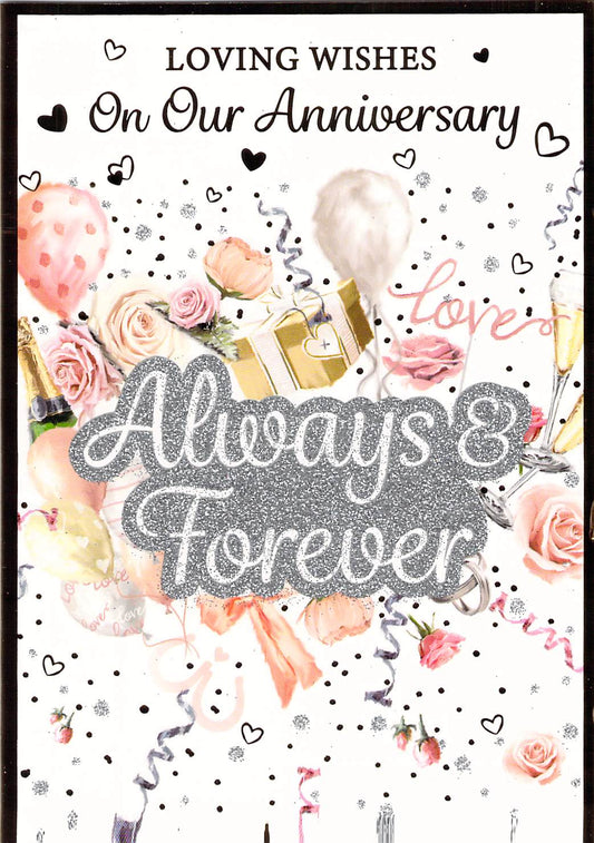This Anniversary Card, Silver Glitter, Loving Wishes is a Greeting Card priced at £ 2.00 from Made To Be Treasured range. Produced by Silverline for excellent quality