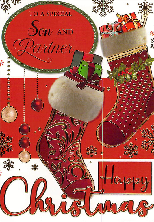 This Son & Partner - Christmas Card - Multibuy - Free Postage is a Christmas Card priced at £ 1.80 from Made To Be Treasured range. Produced by Made To Be Treasured for excellent quality