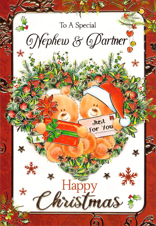 This Nephew & Partner - Christmas Card - Multibuy - Free Postage is a Christmas Card priced at £ 1.80 from Made To Be Treasured range. Produced by Made To Be Treasured for excellent quality