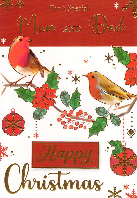 This Mum & Dad - Robins Christmas Greeting Card - Multi Buy - Free Postage is a Christmas Card priced at £ 1.80 from Made To Be Treasured range. Produced by Made To Be Treasured for excellent quality