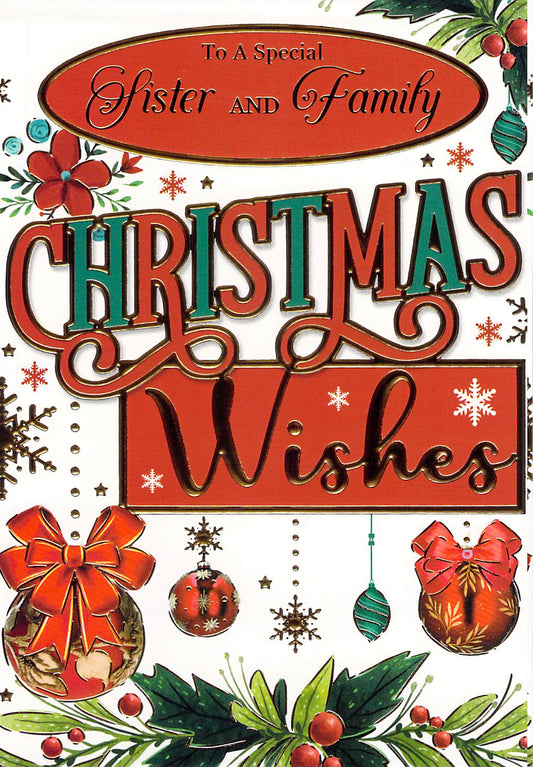 This Sister And Family - Christmas Card - Floral - Multi Buy - Free Postage is a Christmas Card priced at £ 1.80 from Made To Be Treasured range. Produced by ?Sensations / Xpress Yourself for excellent quality