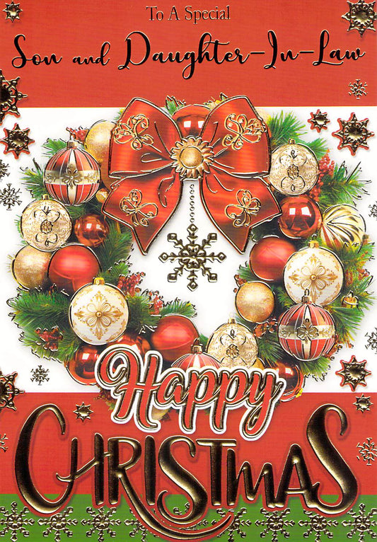This Son and Daughter-In-Law Christmas Card, Wreath and Bow Design. is a Christmas Card priced at £ 1.80 from Made To Be Treasured range. Produced by silverline for excellent quality