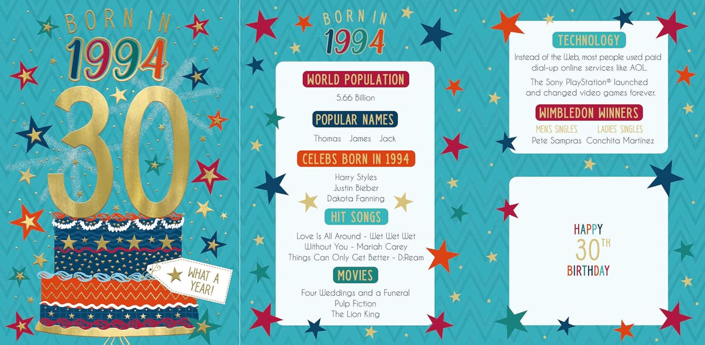 Year You Were Born Greeting Card - Tri Fold - Age - 30th Birthday For Male