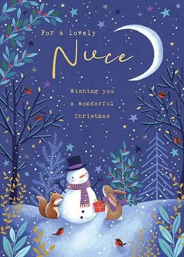 This For a Lovely Niece Christmas Card – Snowman, Woodland Animals & Moonlit Night is a Greeting Card priced at £ 2.90 from Made To Be Treasured range. Produced by Paperlink for excellent quality