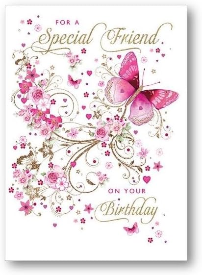 This Special Friend Female Birthday Card - Pink Butterfly and Flowers - Eco-Friendly is a Birthday Card priced at £ 2.49 from Made To Be Treasured range. Produced by Nigel Quinney for excellent quality