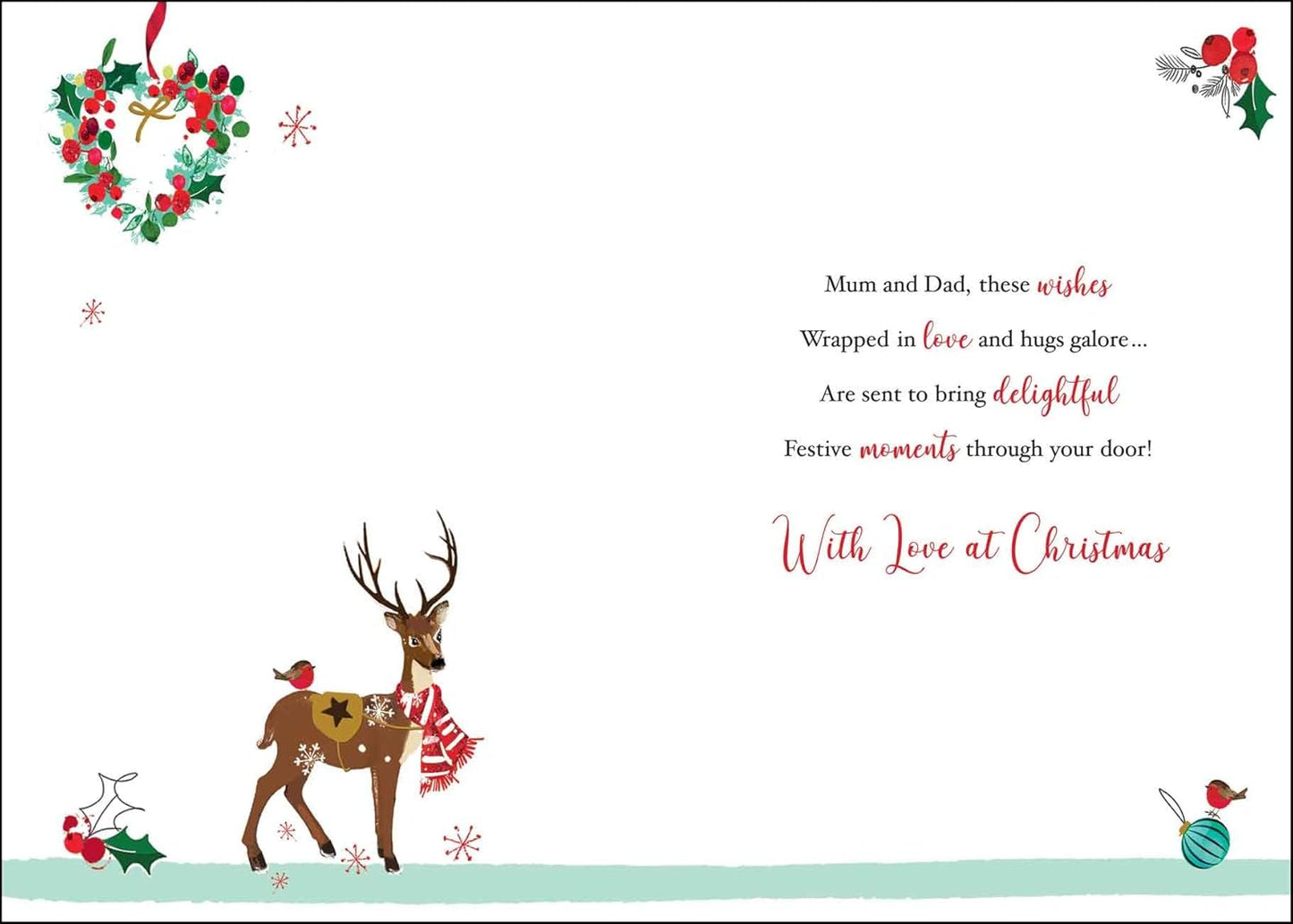 Special Mum and Dad Christmas Card – Red Door Festive Home Scene Christmas – Mum and Dad Jonny Javelin Made To Be Treasured