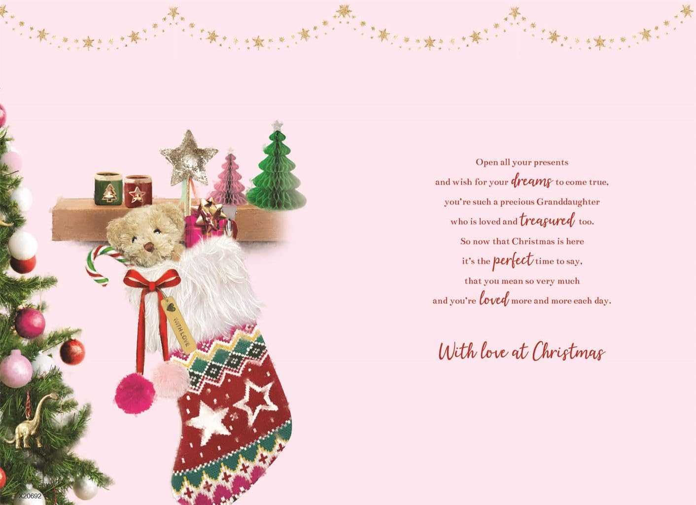 Granddaughter Christmas Card – Cute Teddy Bear & Stocking Festive Greeting ICG Made To Be Treasured