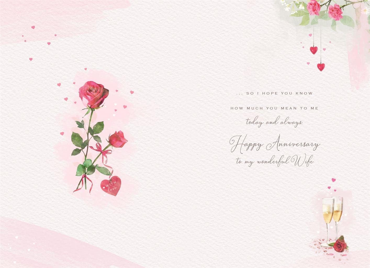 Wife Anniversary Card - Blue Birds with Pink Blossoms and Roses