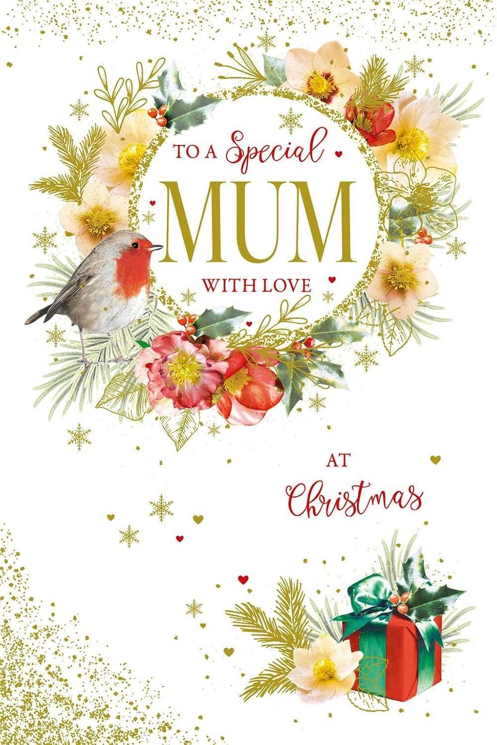 To a Special Mum with Love at Christmas – Robin & Floral Wreath Card Greeting Card Nigel Quinney Made To Be Treasured
