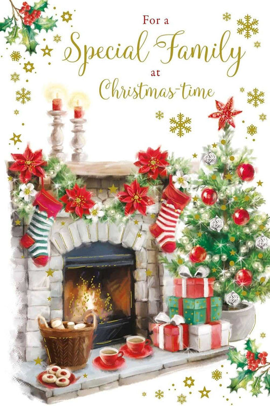 Special Family at Christmas Fireplace Scene Card Greeting Card Nigel Quinney Made To Be Treasured