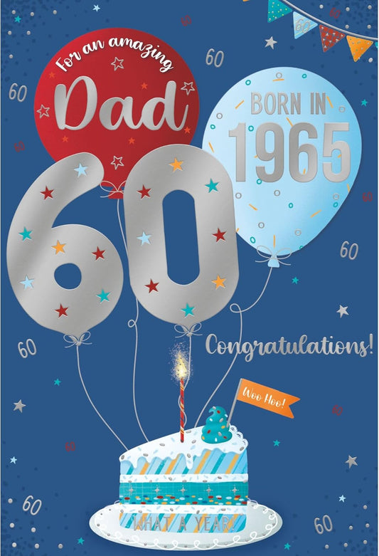 This 2025 Dad 60th Birthday Card - Happy Birthday Year You Were Born Card is a Birthday Card priced at £ 3.39 from Made To Be Treasured range. Produced by ICG for excellent quality