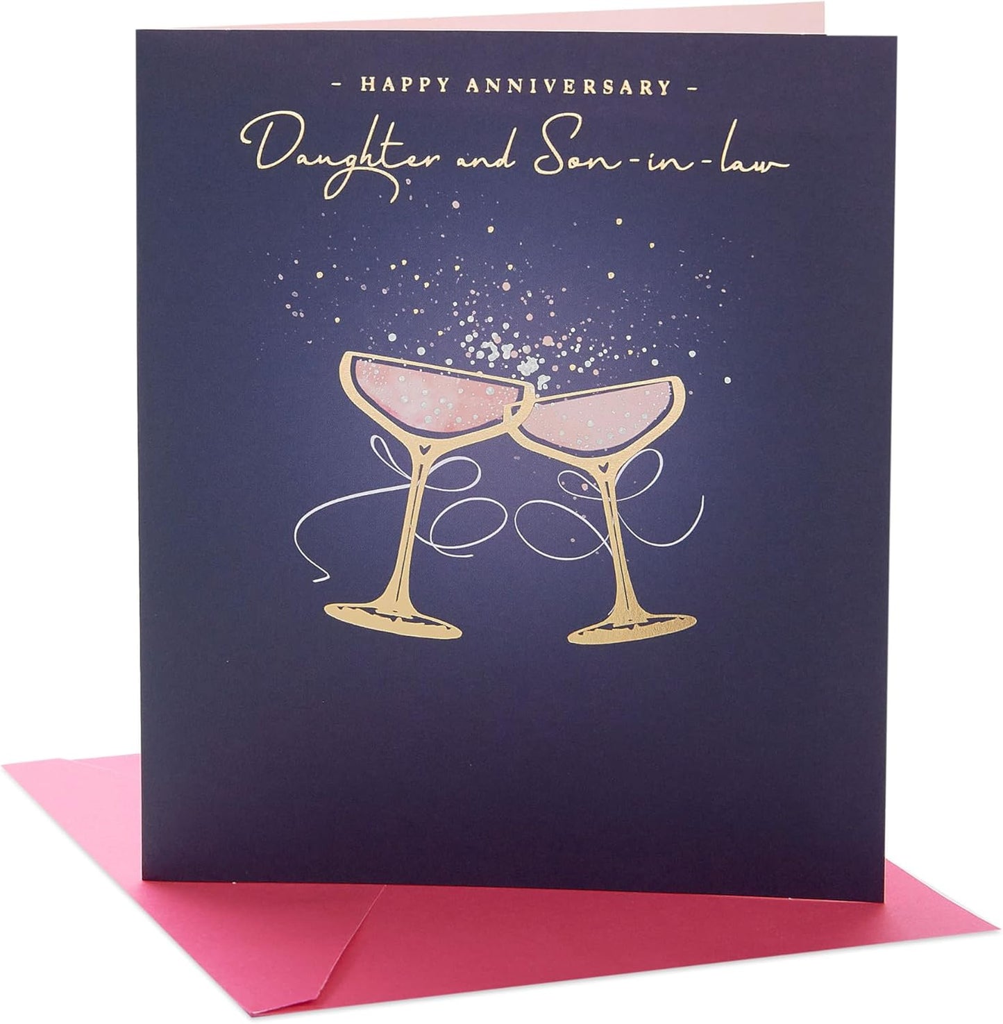 Anniversary Card for Daughter and Son-in-law - Champagne Glasses Gold Foil