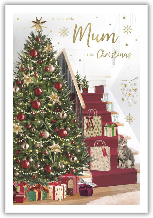 Mum Christmas Card – Elegant Tree & Festive Gifts Design ICG Made To Be Treasured
