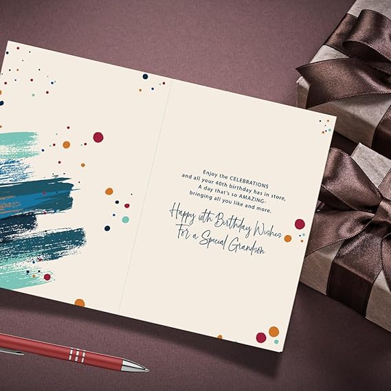 Grandson 40th Birthday Card - Foiled and Patterned Red Wine Bottle Design Multi-Coloured