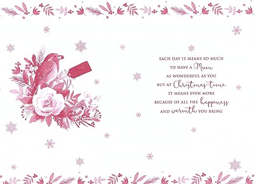 Mum Christmas Card - Robin Bird & Flowers Festive Greeting Card