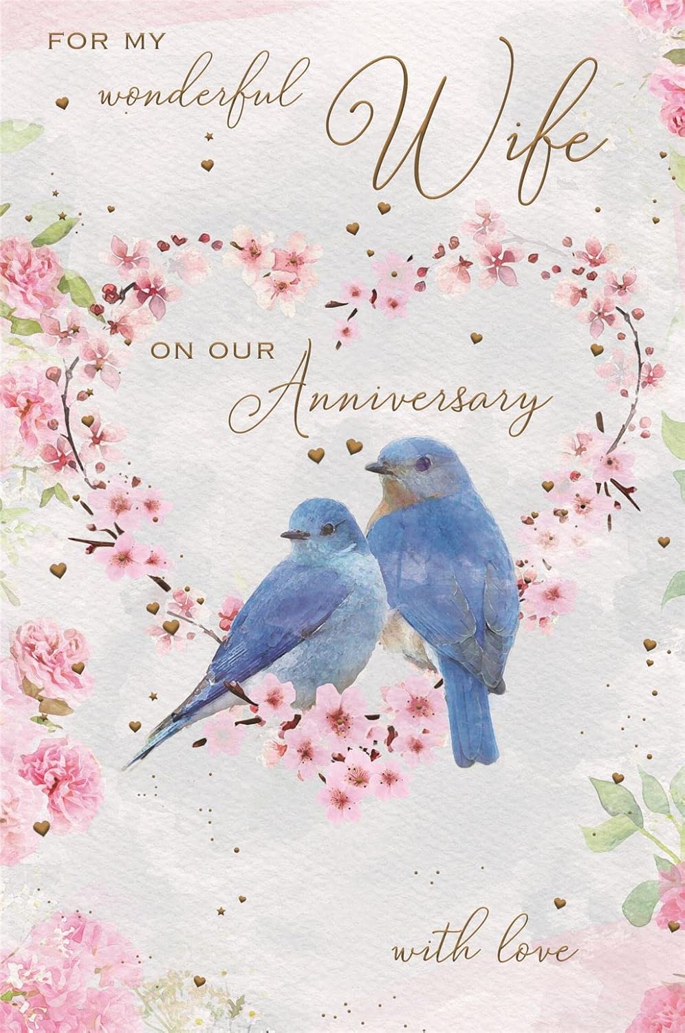 This Wife Anniversary Card - Blue Birds with Pink Blossoms and Roses is a Greeting & Note Cards priced at £ 4.99 from Made To Be Treasured range. Produced by ICG for excellent quality