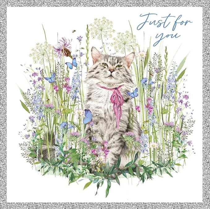 This Grey Tabby Cat in Meadow with Silver Foil - Eco-Friendly & Recyclable is a Birthday Card priced at £ 2.49 from Made To Be Treasured range. Produced by Nigel Quinney for excellent quality