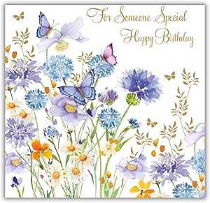 This 'For Someone Special' - Pretty Design with Blue Allium and Butterflies - Greeting Card is a Birthday Card priced at £ 2.49 from Made To Be Treasured range. Produced by Nigel Quinney for excellent quality