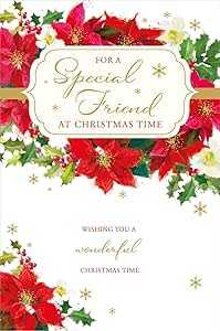 Special Friend Christmas Card – Festive Poinsettias Greeting Card Nigel Quinney Made To Be Treasured