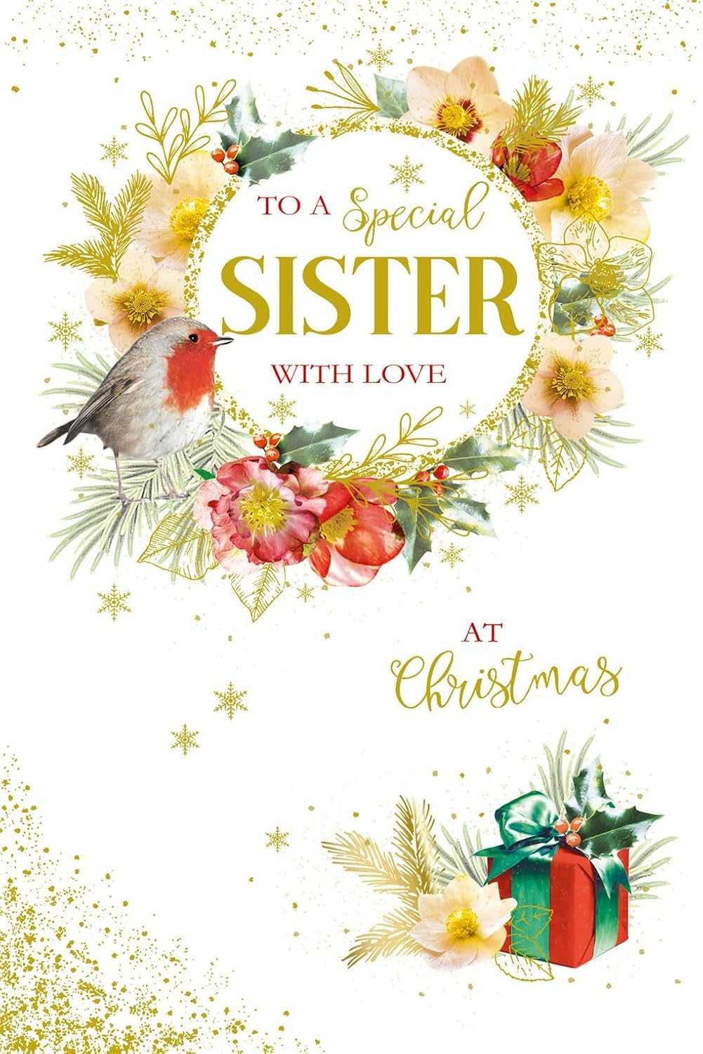 Sister Christmas Card – Robin & Festive Wreath Design Nigel Quinney Made To Be Treasured