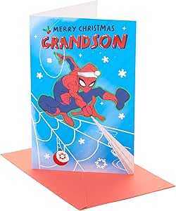 For Grandson Marvel Spider-Man Christmas Card – Festive Superhero Design Christmas Cards UK Greetings Made To Be Treasured