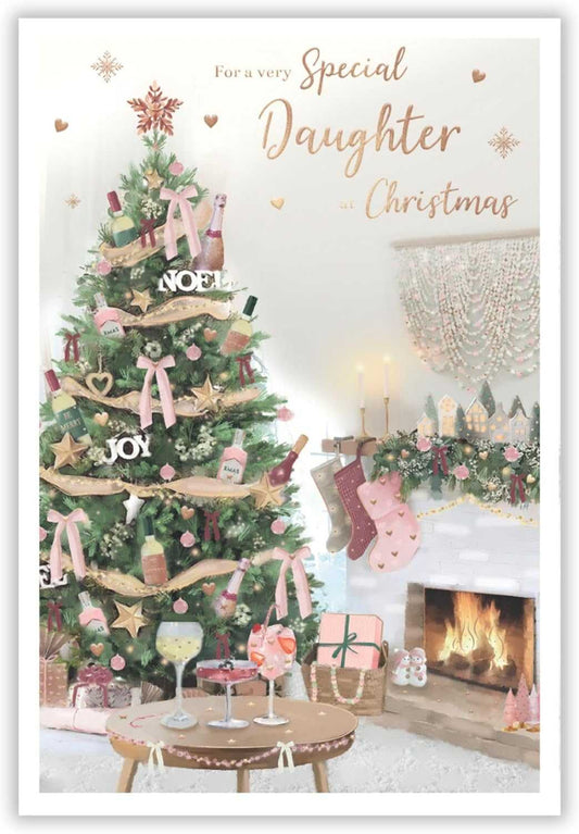 Daughter Christmas Card – Festive Tree & Fireplace Design ICG Made To Be Treasured