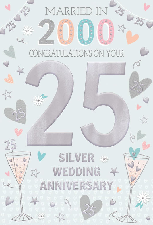 This IC&G 25th Silver Wedding Anniversary Card Married in 2000 - Tri-Fold Nostalgic Facts is a Greeting & Note Cards priced at £ 3.39 from Made To Be Treasured range. Produced by ICG for excellent quality