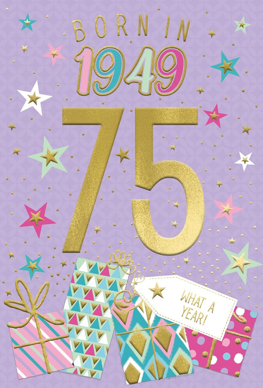 This Year You Were Born Greeting Card Tri Fold - Age 75 - 75th Female Birthday is a priced at £ 2.99 from Made To Be Treasured range. Produced by Made To Be Treasured for excellent quality