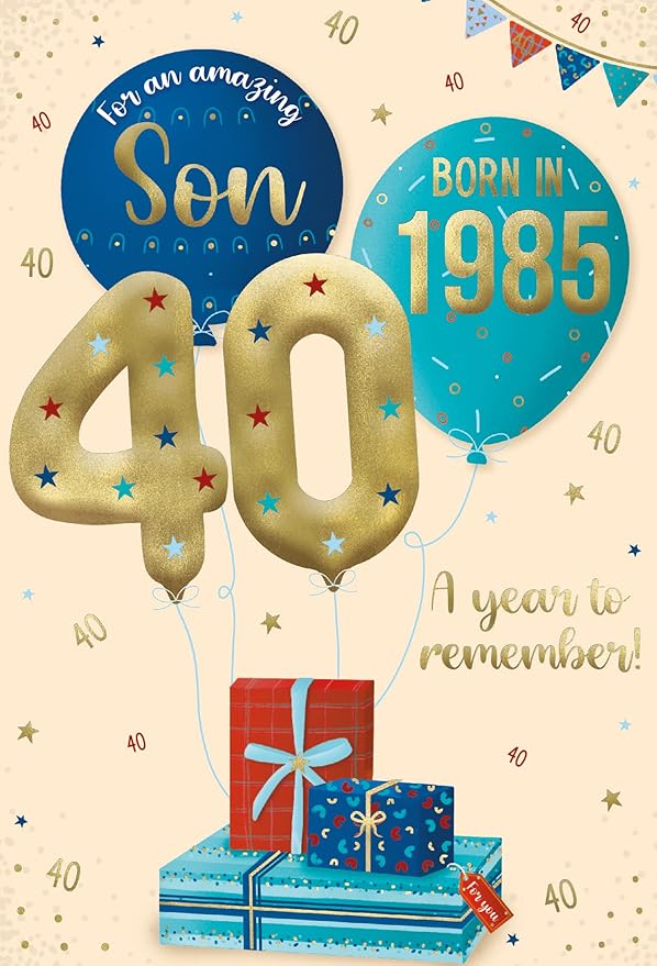 This ICG 2025 Son 40th Birthday Card - Happy Birthday Year You Were Born Card with Born in 1985 Balloons and Stars Design and Special Finishes - Birthday Cards for Men is a Birthday Card priced at £ 3.39 from Made To Be Treasured range. Produced by ICG for excellent quality