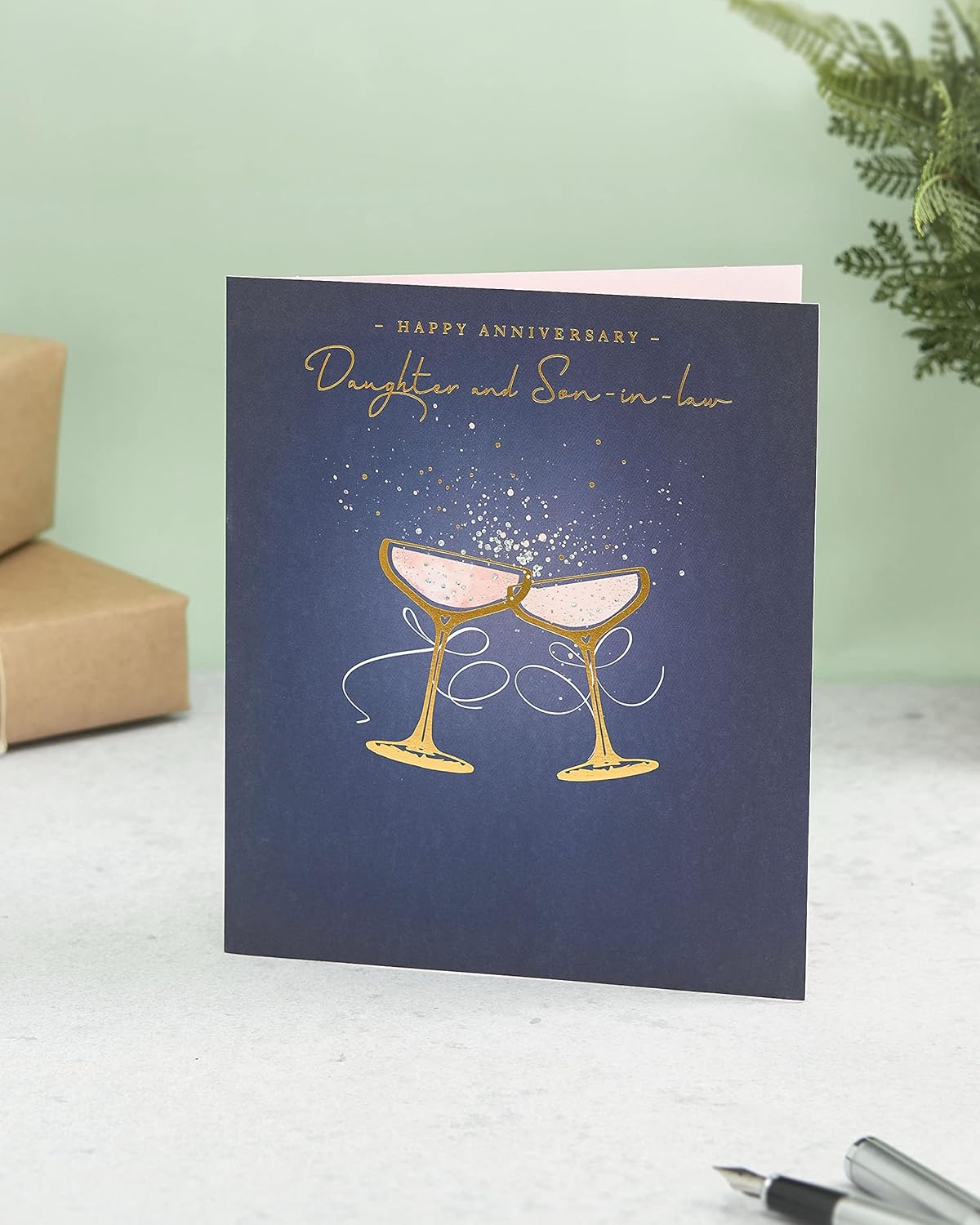 Anniversary Card for Daughter and Son-in-law - Champagne Glasses Gold Foil