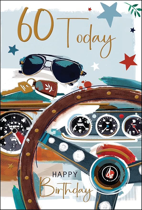 Age 60 Classic Car Sunglasses Design Embossed Foil Details