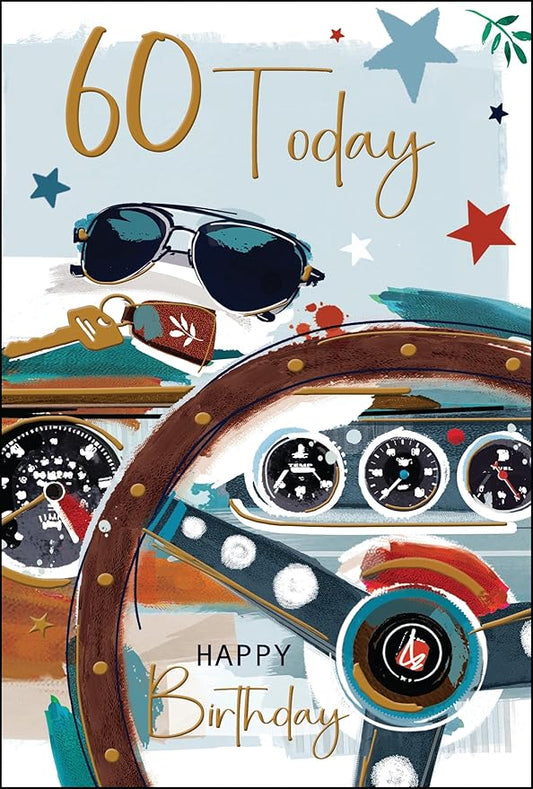 This Age 60 - Classic Car - Sunglasses Design Embossed Foil Details is a Birthday Card priced at £ 2.05 from Made To Be Treasured range. Produced by Jonny Javelin for excellent quality