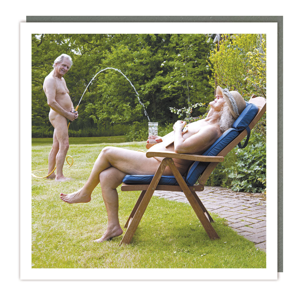Funny Garden Hose Humour Blank Greeting Card by Tracks Publishing