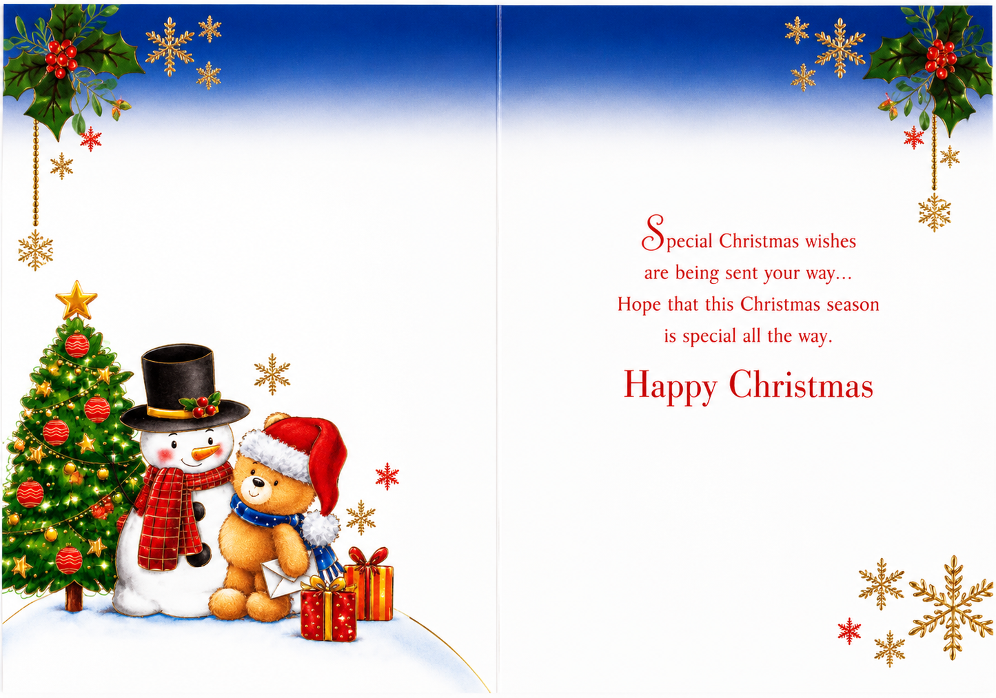 Christmas Card For Husband – Cute Snowman & Teddy Bear Christmas Design