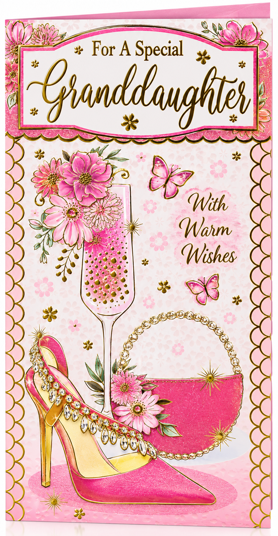 Special Granddaughter Birthday Card – Pink Floral & Gold Foil