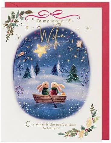 Romantic Wife Christmas card front displayed with coordinating red envelope