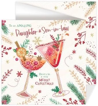 Otter House Daughter and Son-in-law Christmas card featuring two cocktail glasses and festive foliage