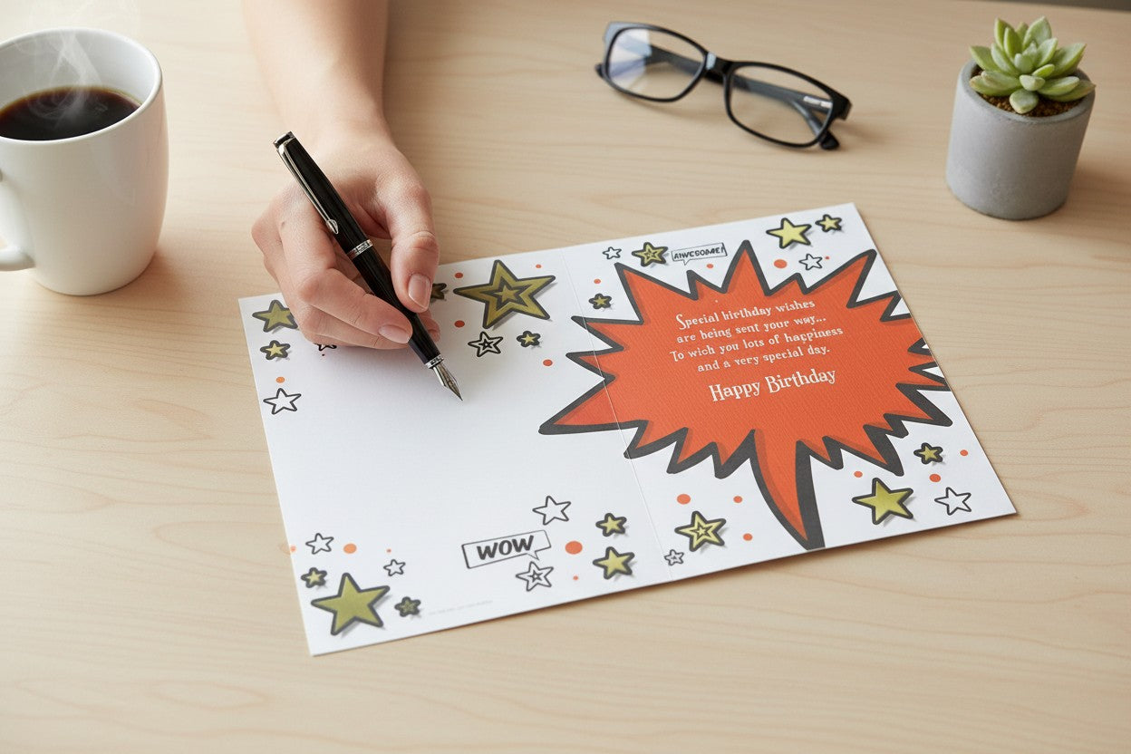 Great-Grandson Birthday Card – Comic Style Design with Gold Foil