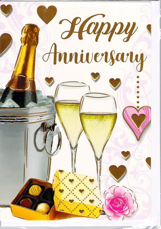 This Anniversary Card with Champagne Bucket Glasses and Chocolates - Luxury Celebration Design is a Greeting Card priced at £ 1.99 from Made To Be Treasured range. Produced by Generic for excellent quality