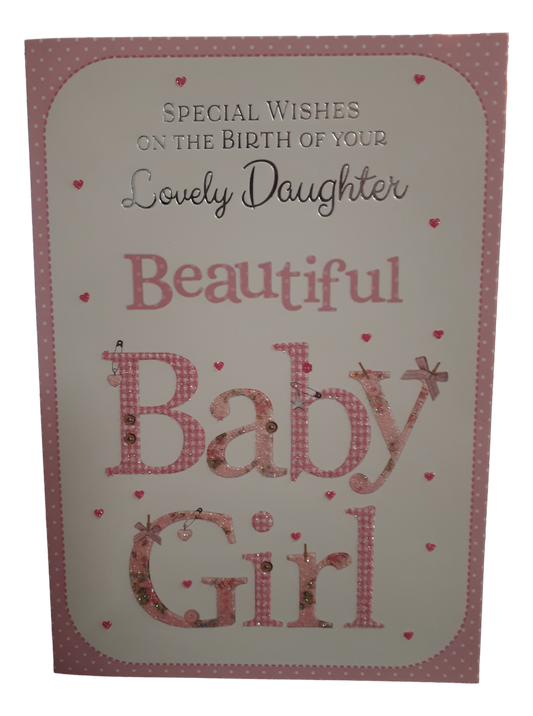 This Birth Of Baby Daughter - Greeting Card - Pink / Glitter - Free Postage is a priced at £ 1.99 from Made To Be Treasured range. Produced by Generic for excellent quality