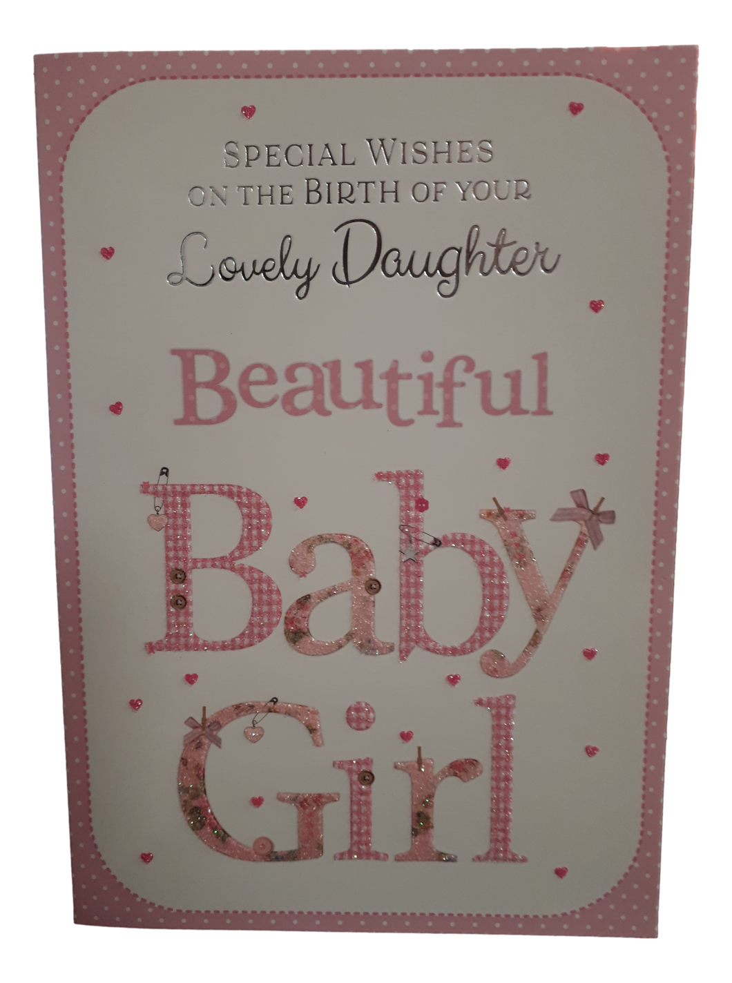 Birth Of Baby Daughter - Greeting Card - Pink / Glitter - Free Postage