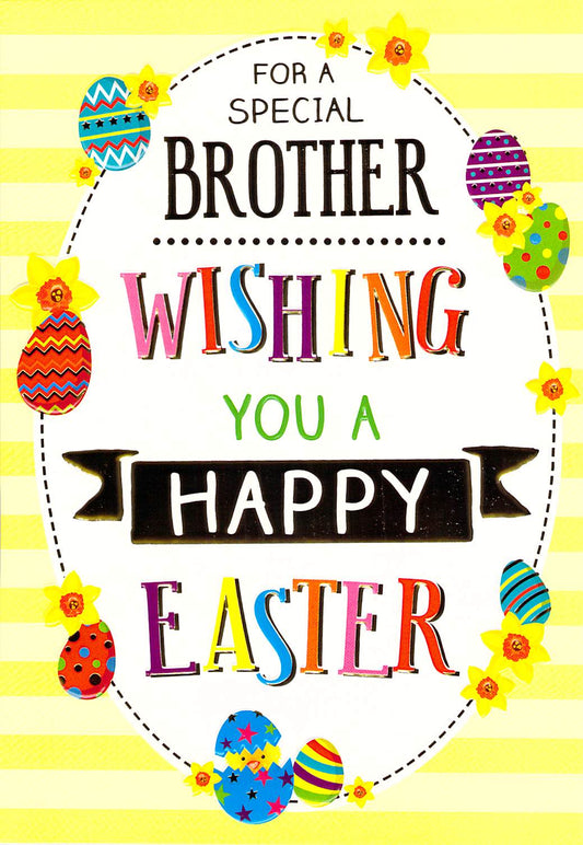 This Brother Easter Card - Colorful Eggs & Daffodils Design - Happy Easter Greeting is a Greeting Card priced at £ 2.29 from Made To Be Treasured range. Produced by Poppy Hill for excellent quality
