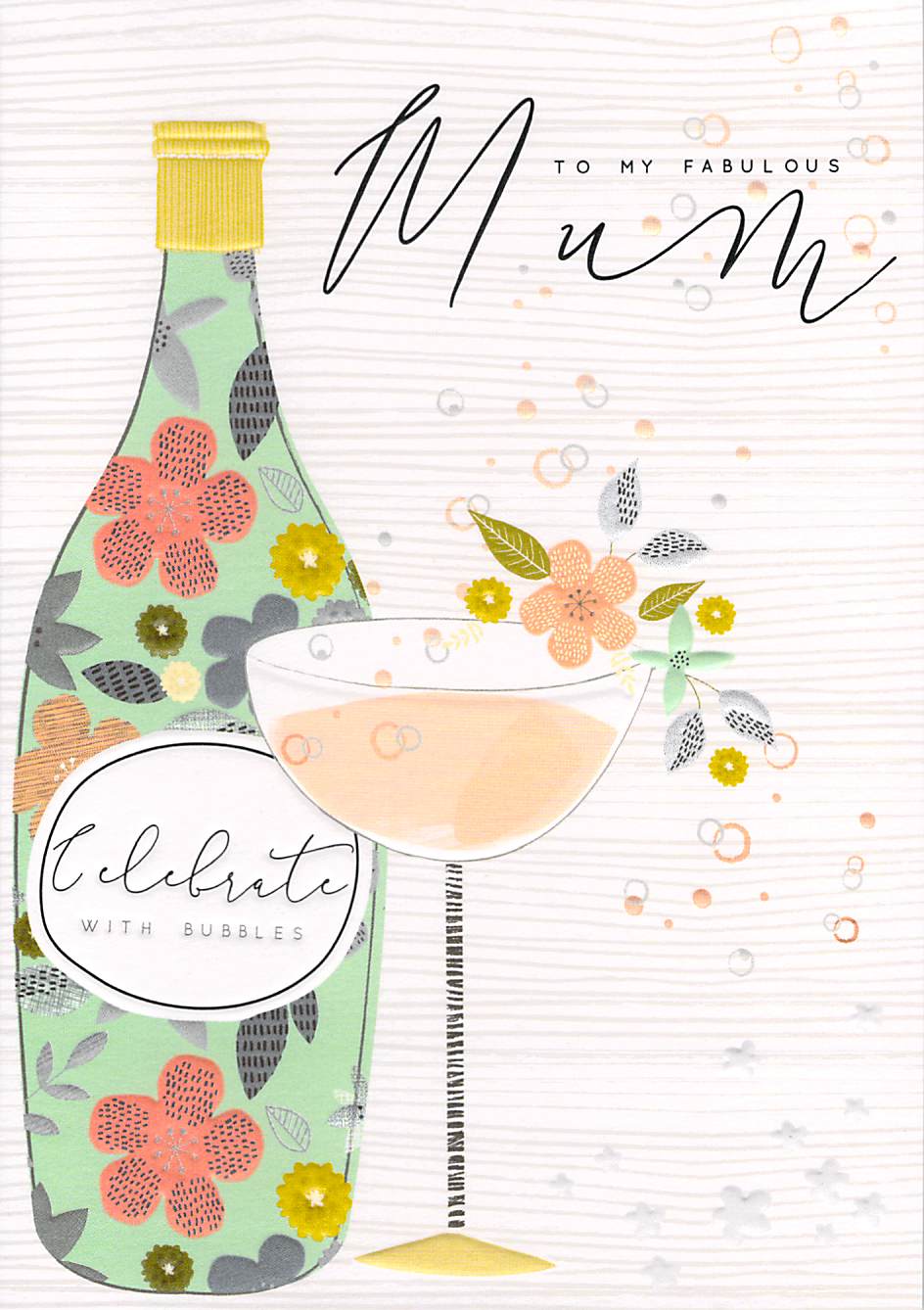This Mothers Day Greeting Card - Mum - Wine Bubbles - Free Postage is a priced at £ 1.99 from Made To Be Treasured range. Produced by Made To Be Treasured for excellent quality