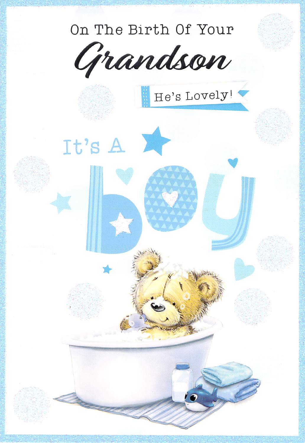 This Birth - Baby Boy - Grandson - Bear / Bath - Greeting Card is a priced at £ 1.60 from Made To Be Treasured range. Produced by Generic for excellent quality