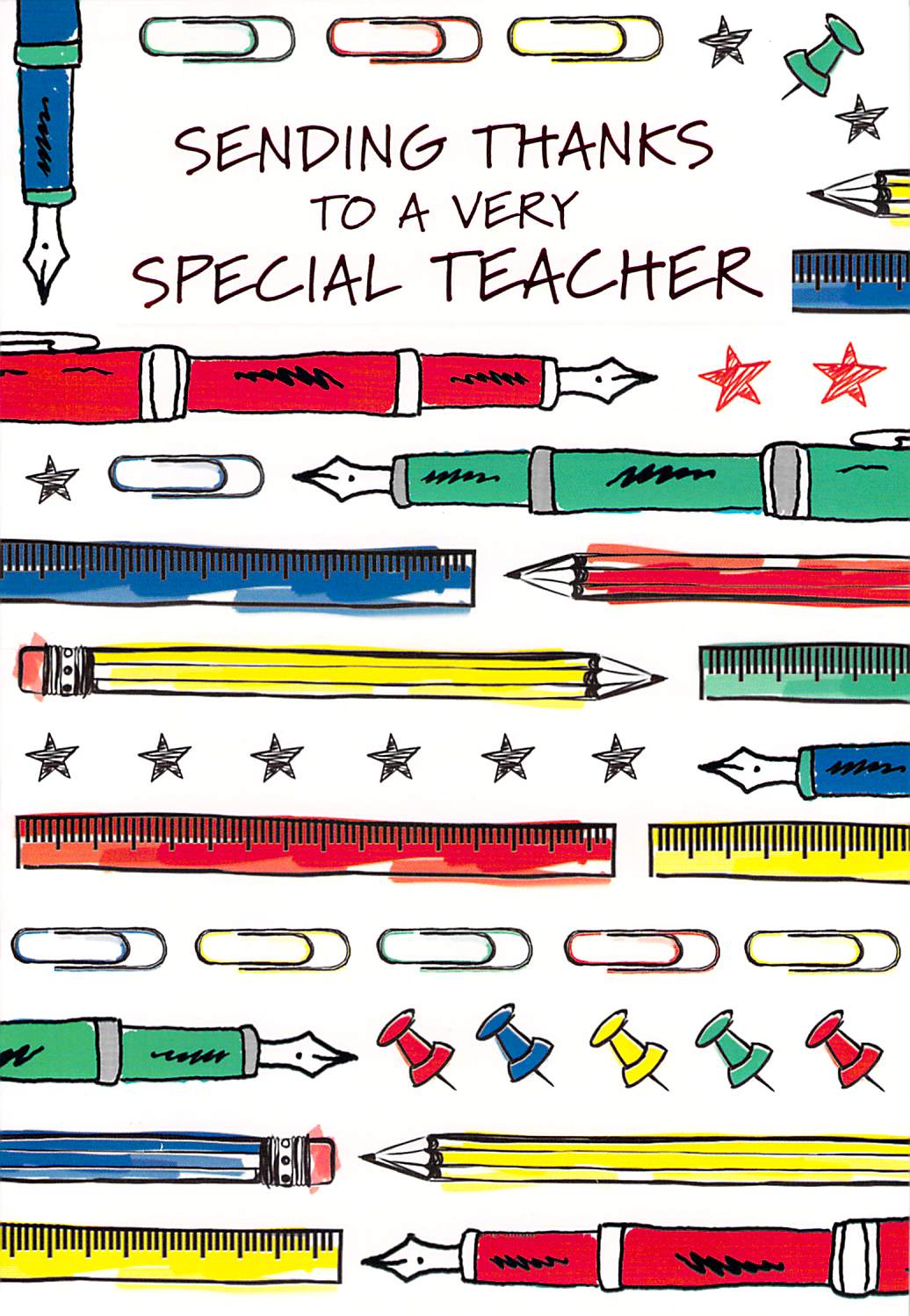 This Thank You Teacher - Pens / Stationary - Greeting Card - Free Postage is a Greeting Card priced at £ 1.99 from Made To Be Treasured range. Produced by Made To Be Treasured for excellent quality