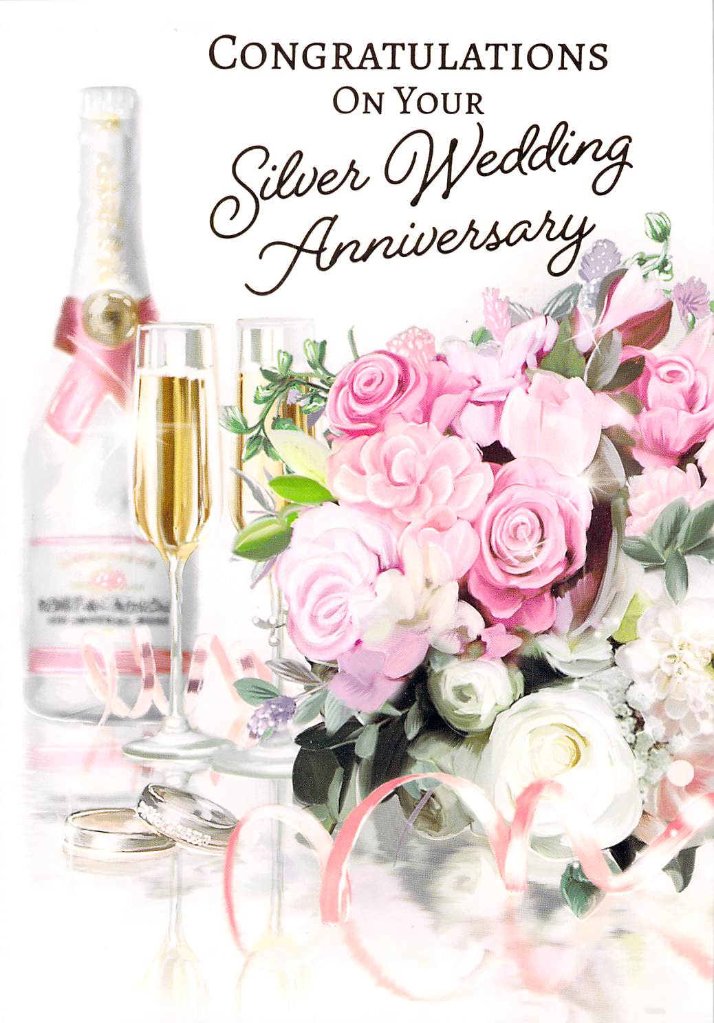 Silver Anniversary - Greeting Card - Roses / Champagne
