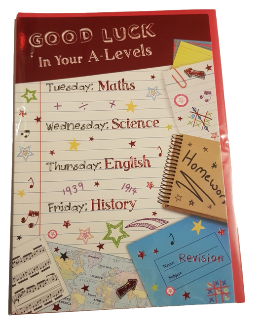 This Good Luck (A Levels) - Greeting Card - Multi Buy Discounts - Free P&P is a Greeting Card priced at £ 1.65 from Made To Be Treasured range. Produced by Poppy Hill for excellent quality