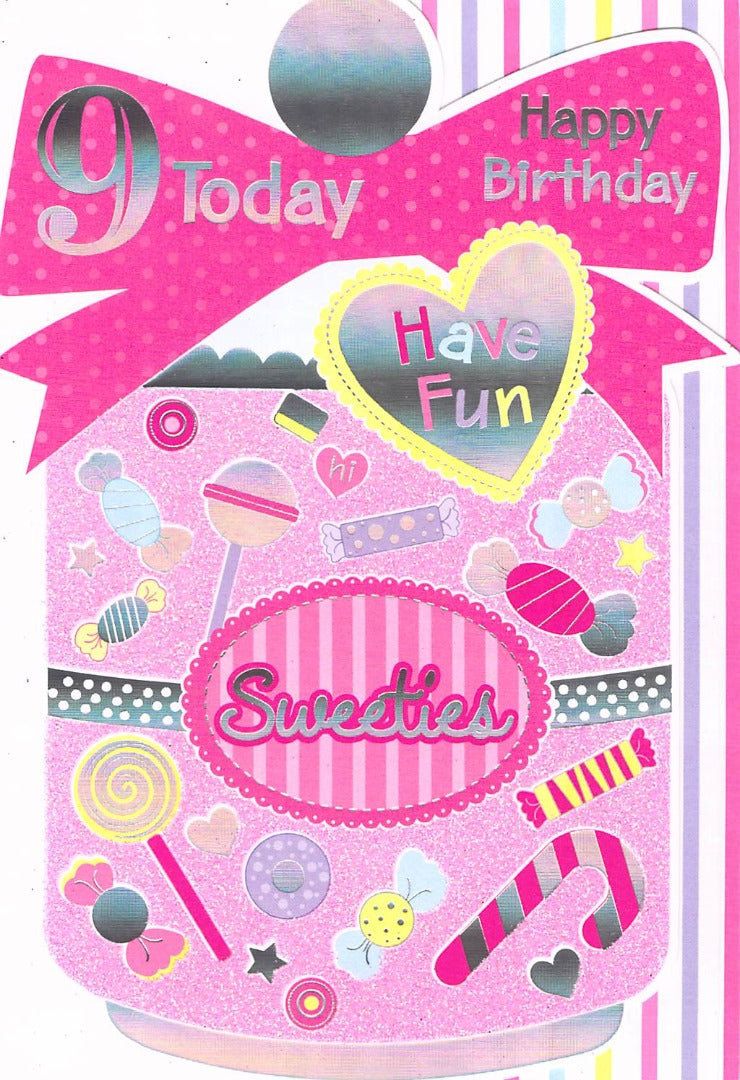 Birthday - Age 9 - Sweetie - Greeting Card - Free Postage