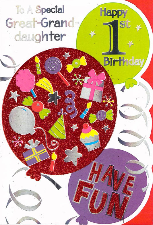 This Birthday - Age 1 - Great Granddagughter - Greeting Card - Free Postage is a Greeting Card priced at £ 1.99 from Made To Be Treasured range. Produced by Poppy Hill for excellent quality